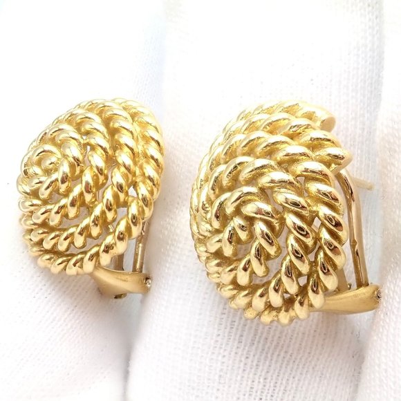 Rare! Authentic Vintage Tiffany & Co 18k Yellow Gold Large Coiled Rope Earrings - Picture 9 of 9
